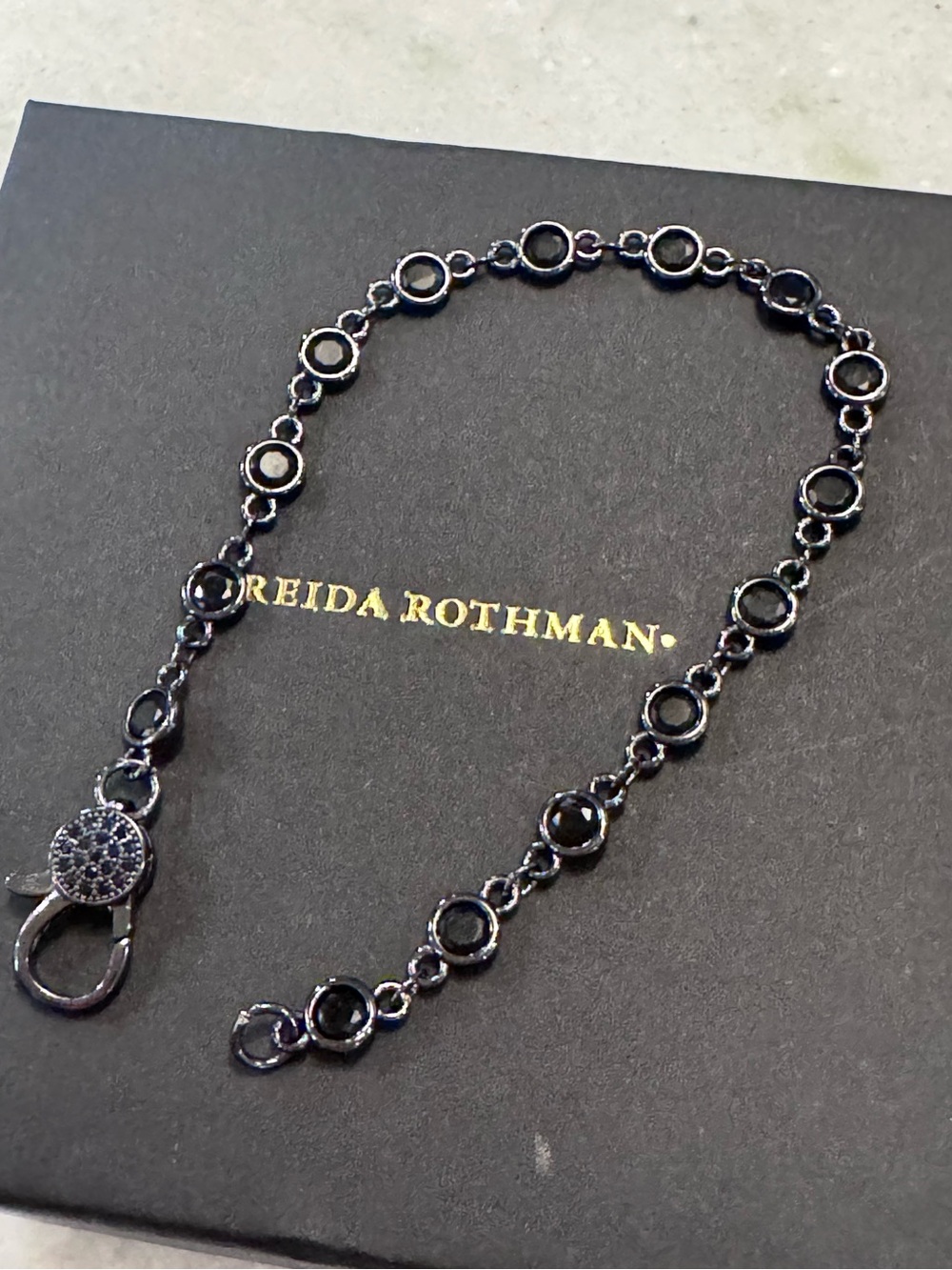 Black on Black Bezel Set Bracelet with black CZ Pave Closure - Picture 2 of 4